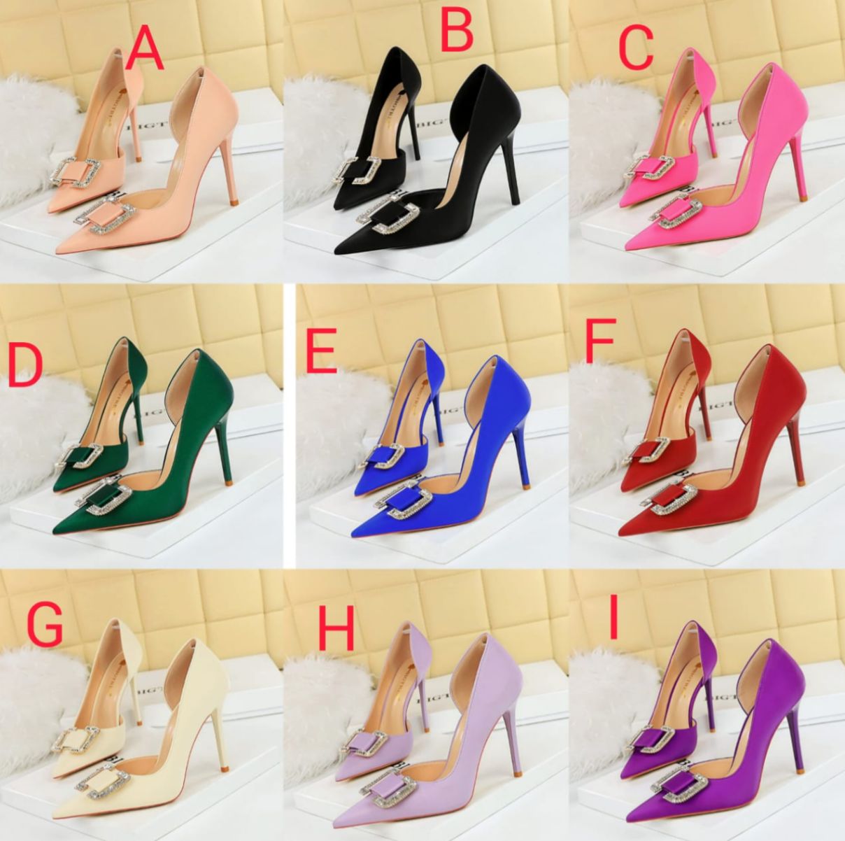 Crystal buckle pumps