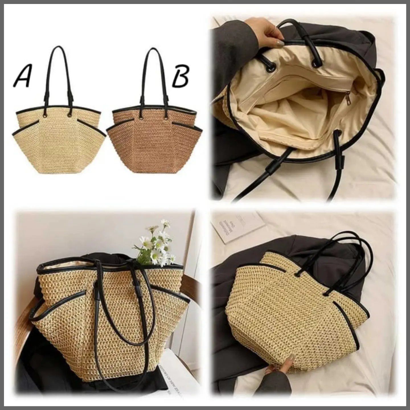 Straw wooven totebag