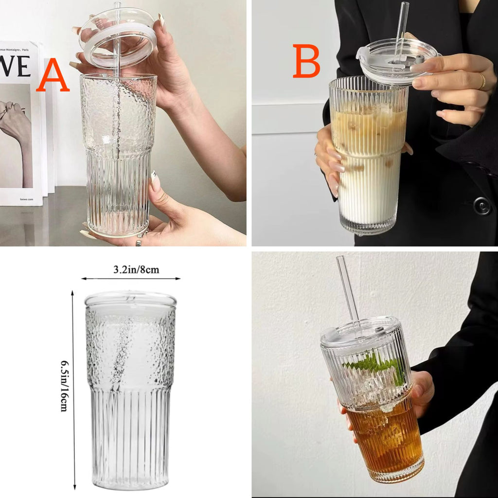 Glass tumbler with straw