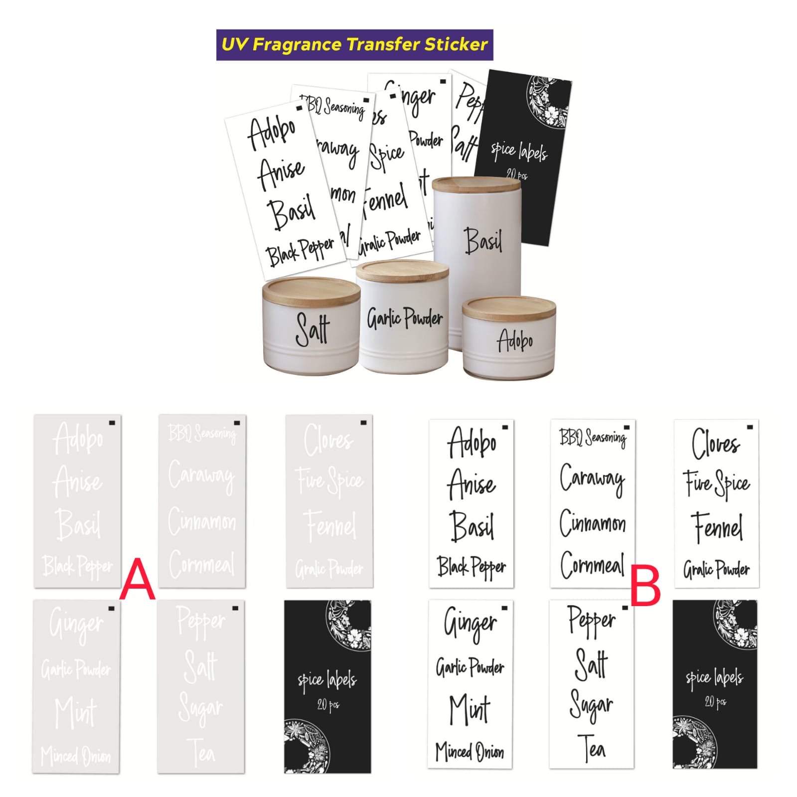 Labelled spice jar stickers